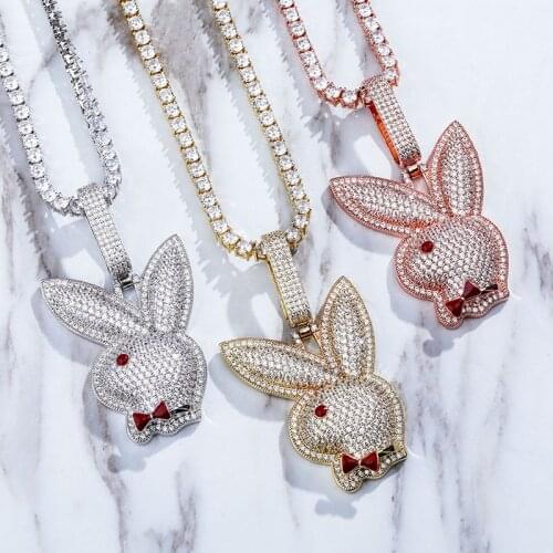 BWAVKE Hip Hop Red Eyed Rabbit Bad Bunny Pendant Micro Pave Cubic Zirconia For Gift 10mm Cuban Chain Can Be Wound