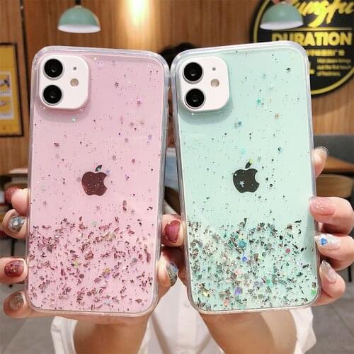 Luruxyr Glitter Bling Soft Silicone Clear Cover For iPhone 12 mini 11 Pro Max X Xs Xr 6 6S 7 8 Plus SE 2020 Sequins Case Coque