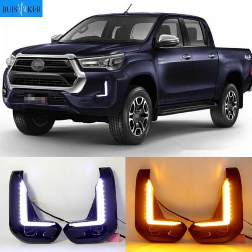 For Toyota Hilux Revo 2020 2021 LED DRL Daytime Running Lights with Turn Signal Bumper Fog Light Driving Lamp