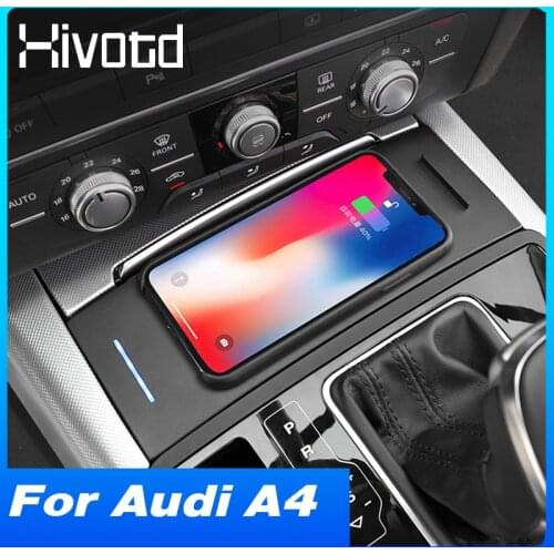 Hivotd Car QI Wireless Charger For Audi A4 B8 A5 S5 RS5 2008-2017 15W Wireless Charging Phone Holder Plate Interior Accessories