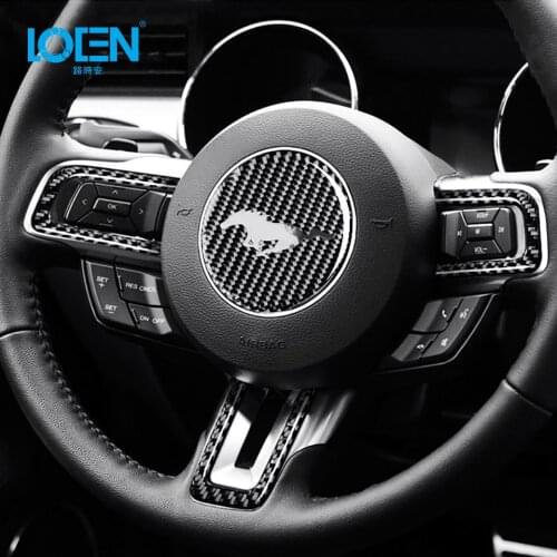 Interior Car Steering Wheel Cobra Shelby Horse Logo Emblem Carbon Fiber Sticker For Ford Mustang Universal 2015 2016