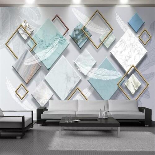 Classic 3d Wallcovering Lozenge Marble Feather Exquisite Painting Mural Modern Home Decoration Geometric Graphic Wallpapers