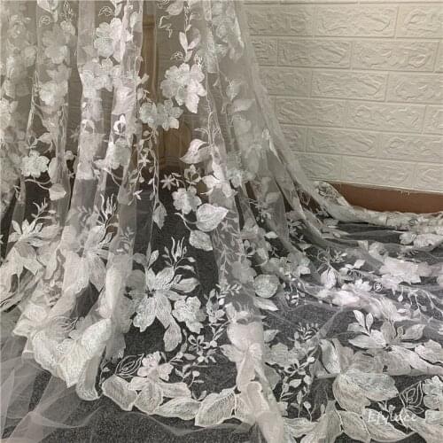 LFY New Style Off White Fashion Big Flower Classy Tulle Emebroidery Wedding Dress Africa French Swiss Lace fabric
