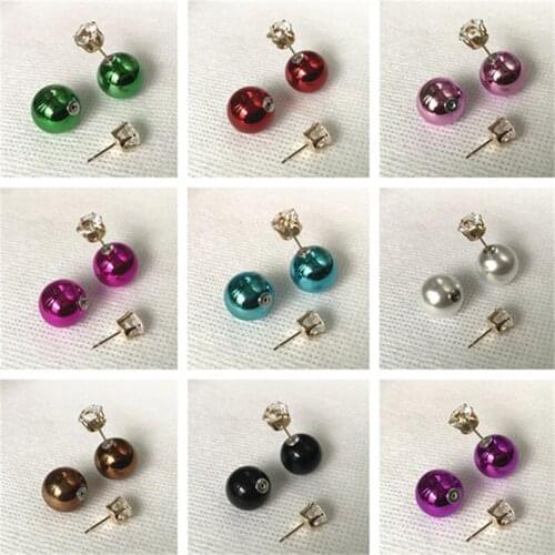 Mix Colors Cheap Summer Style New Fashion Ball Double Sided Earrings Crystal Brincos Colored Ball Stud Earrings For Women