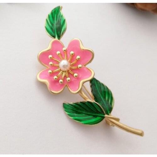 YDGYFactory Direct Sale Pink / Purple / Red Enameled and Crystal Flowers Brooches For Women Rate