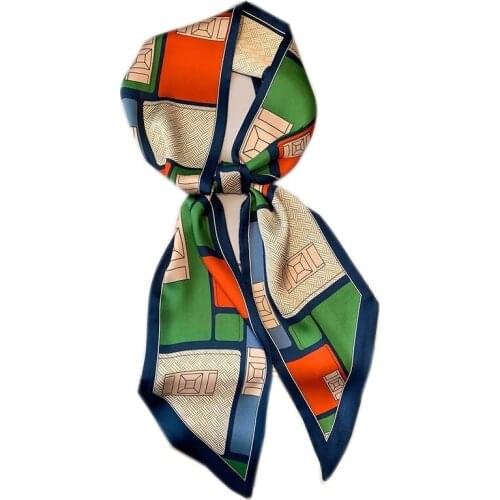 Fashion Spring silk Scarf for Women Print Silk Feeling Hair Foulard Female Office Neckerchief Lady Bandana Hijab Shawl Wraps