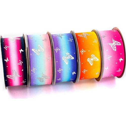 New Japan Beautiful Butterfly Pattern Laser Silver Kimetsu No Yaiba background Grosgrain Ribbon Printed 50 Yards