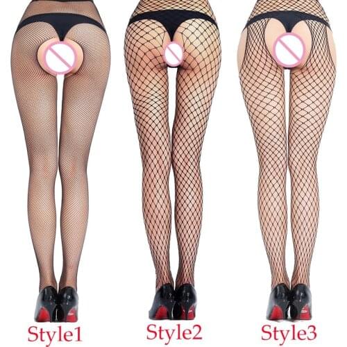 New Women Fishnet Tights Sexy Rajstopy Club Tights Open Crotch Mesh Net Pantyhose Black Nylon Hollow Out Stockings Collant Femme