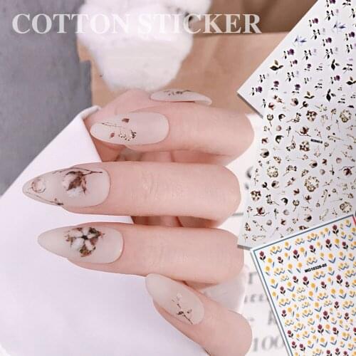 New Cotton Pattern Nail Art Sticker Simple Summer Flowers Pattern 3D Nail Decals Small Fresh Style Retro Manicure Tool For Women