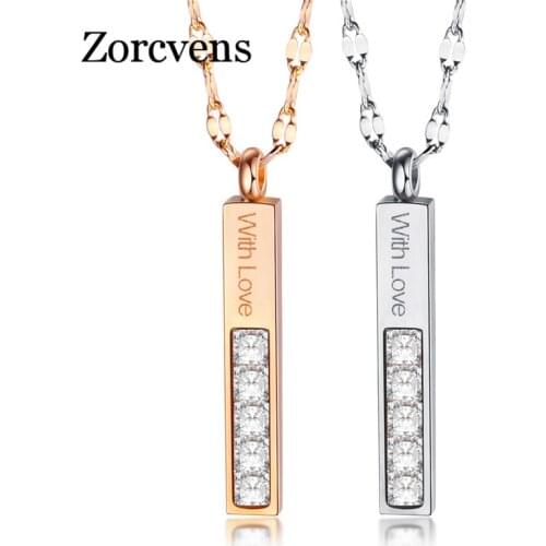 ZORCVENS Silver Color Color Stainless Steel CZ Stone Pendant Necklace for Man Woman Wedding Jewelry