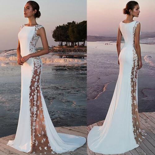 Womens Sexy Sleeveless Lace Patchwork Maxi Dress Formal BallGown White Lace Long Dress Elegant Womens Dresses