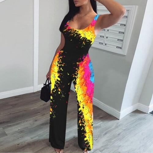 Graffiti Casual Tank Jumpsuits Sleeveless Wide Leg Sexy Fall Clothes For Women 2020 Summer One Piece Overalls Cargo Jumpsuit