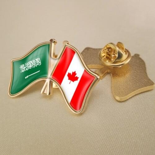 Saudi Arabia and Canada Crossed Double Friendship Flags Lapel Pins Brooch Badges