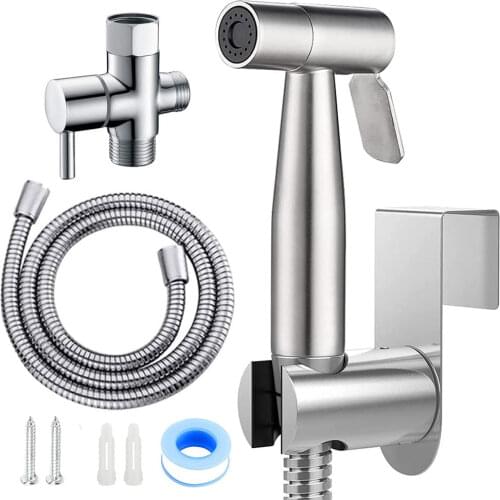 Handheld Toilet Bidet Faucet Sprayer Stainless Steel Bathroom Hand Bidet Spraye Set Toilet Self Cleaning Shower Head No Punch