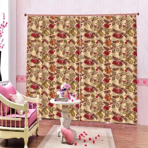 Spring Curtain Redcurrant Branches with Leaves Harvest Agriculture Fruit image Fabric Window Curtains Living room bedroom Decor