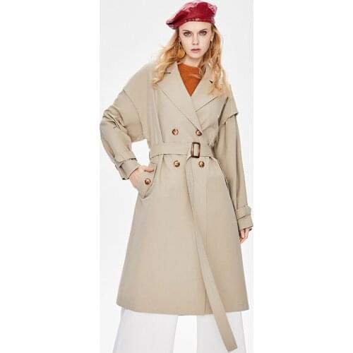 2021 spring and autumn new design sense of minority British style Korean loose belt medium length knee length windbreaker coat