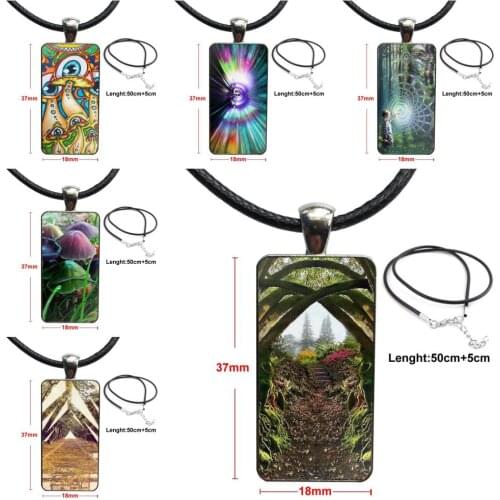 Magic Psychedelic Tunnel S For Women Party Gift Fashion Glass Cabochon Pendant Rectangle Necklace Choker Necklace Jewelry