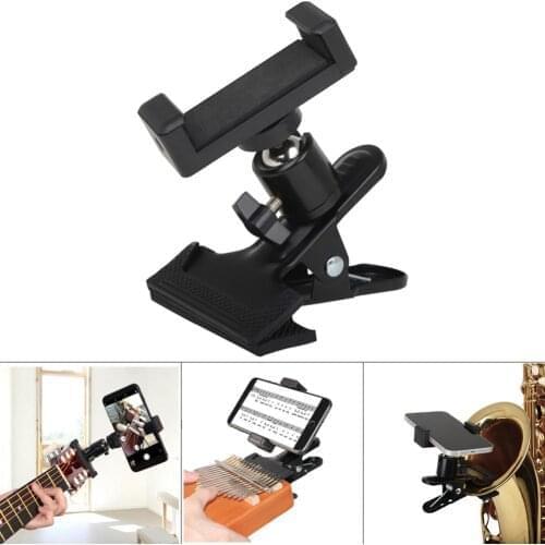 New Rotatable Guitar Head Clip Mobile Phone Holder Kalimba Instrument Live Broadcast Bracket Stand for 6 inches mobile phones