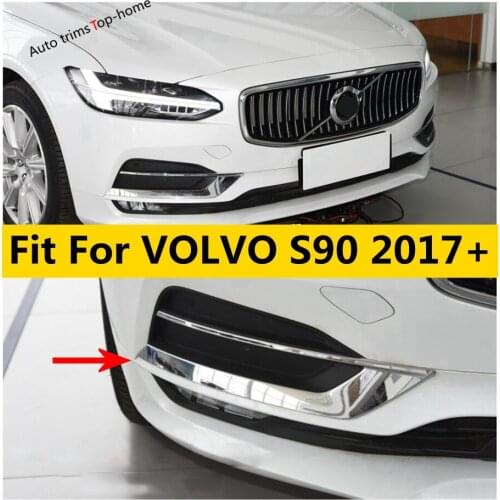 Yimaautotrims ABS Chrome Exterior Fit For VOLVO S90 2017 2018 2019 Front Bumper Fog Lamps Lights Decoration Frame Cover Trim