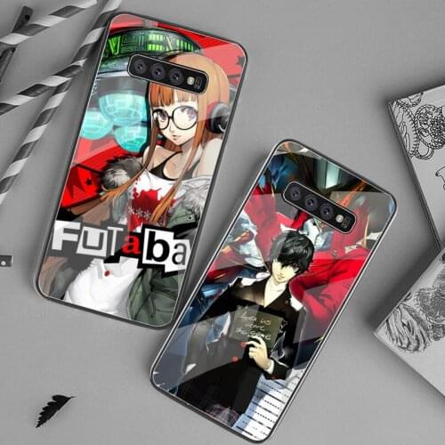 YJZFDYRM Persona 5 Silicone Black Phone Case Tempered Glass For Samsung S20 Plus S7 S8 S9 S10 Plus Note 8 9 10 Plus