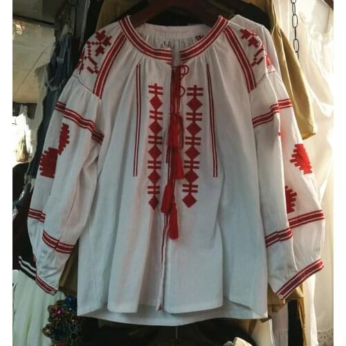 Bohemia National Trend Women Lantern Sleeve Shirt Loose Casual Mori Girl Embroidery Top Shirt Tunic Novelty Women Shirt Clothing