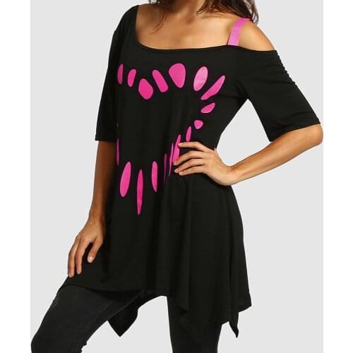 Large Size Love Printed Tshirt Casual Short Sleeve Tops T-shirts Casual Off Shouder Tunic Loose Summer Women Clothing Top Mujer