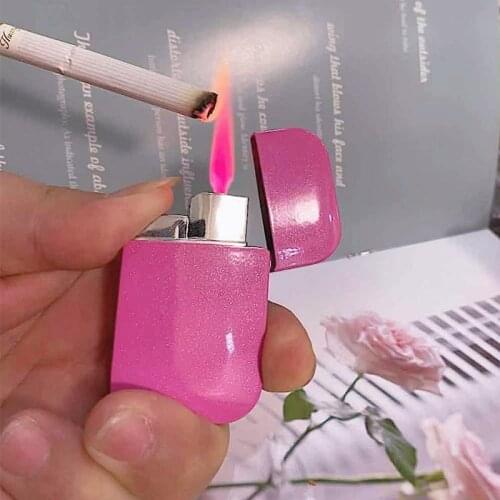 Lady Lighter Creative Pink Flame Torch Lighter Portable Metal Turbo Butane Gas Lighter Windproof Cute Girl Cigarette Lighter