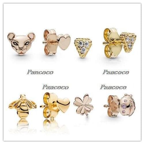 925 Sterling Silver Earring Rose Lion Princess & Heart Stud Earrings For Women Wedding Gift Fashion Jewelry