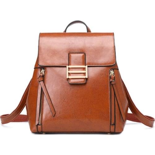 Genuine Leather Women Backpack Daypack Female Shoulder Bag Girls School Bags Knapsack Casual Female Rucksack Backpack