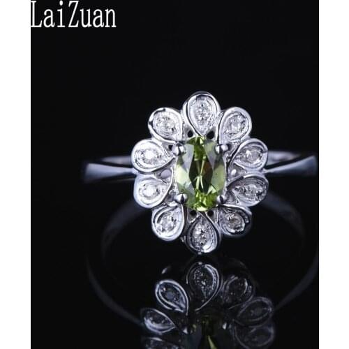925 Sterling Silver 0.405ct Green Flawless Oval Natural Peridot Engagement Women Trendy Jewelry Beautiful flower Peridot Ring