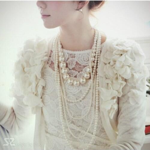 Fashion classic five layer pearl necklace sweater chain for women, luxury jewelry long necklace for women exquisite accessories