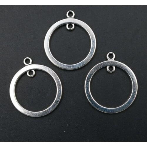 10pcs Antique Silver Color Hollow Ring Charm Vintage Earring Bracelet DIY Metal Jewelry Alloy Pendant 29*17mm A1759