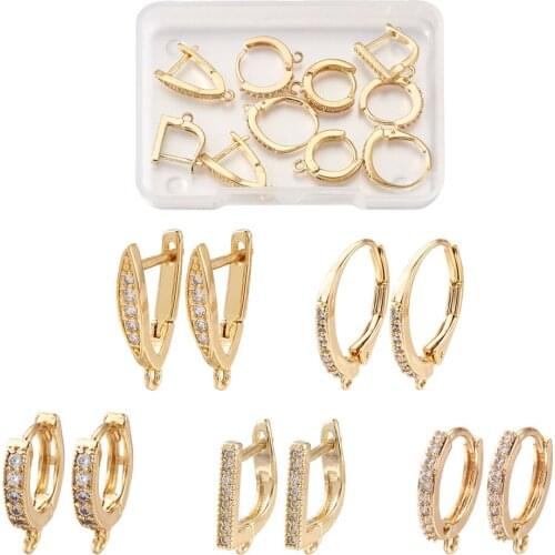 10pcs/box Brass Micro Pave Cubic Zirconia Hoop Earring Findings with Loop Ring Golden