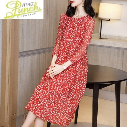 100% 2021 Spring Summer Silk Polka Dot Dress Long Boho Beach Dresses for Women High Quality Vestidos A20C7118AGF