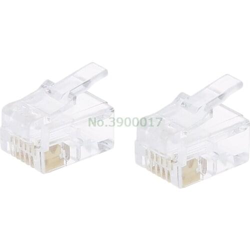 100pcs RJ12 6P6C Modular Cable Head Telephone Connectors Crystal Plugs