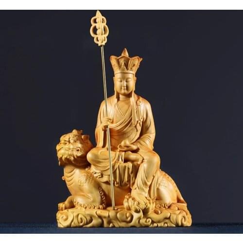 13/19CM Dizang Ksitigarbha Statue Wood Sculpture Statue Carving Buddha Craft Buddhism Wood Figurine Home Decoration Miniature