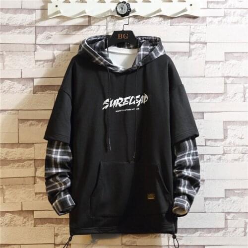 2020 Black Patchwork Hoodies Autumn Spring MENS Sweatshirts Hiphop Punk Streetwear Casual Pullover