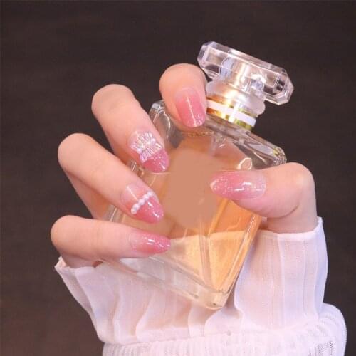 24Pcs False Nails Pearl Gradients Wear Long Paragraph Fashion Manicure Patch Fully Covered Nail Decoration Set Nail Art Tools