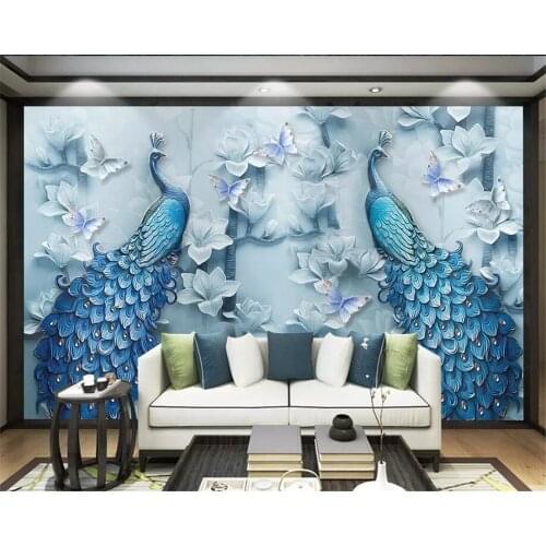 Wellyu Custom wallpaper 3D modern new Chinese oil painting magnolia peacock TV background wall decorative painting 3d wallpaper
