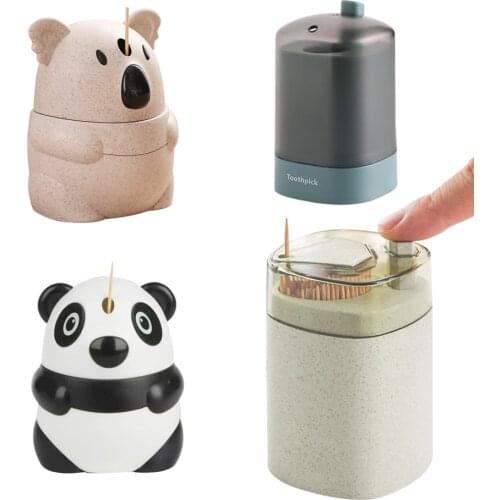 Automatic Toothpick Holder Wheat Straw Hand Press Toothpick Storage Box Dispenser Press-out Toothpick Container