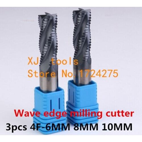 Free Shipping 3 pcs 6mm 8mm 10mm 4 Flutes wave edge rough milling cutter Milling Tools Carbide ,CNC milling tools, Nc tool