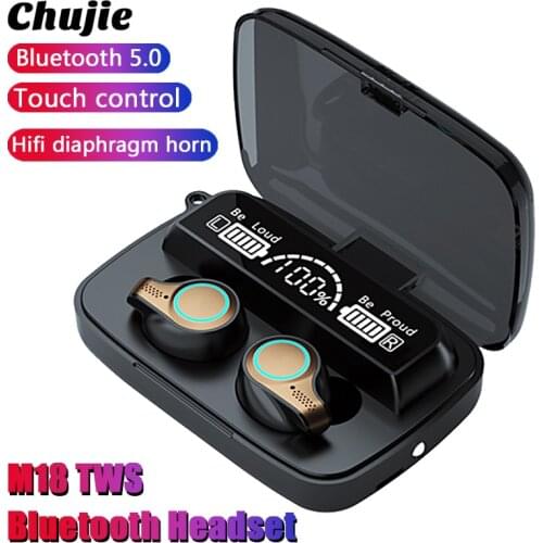 M18 TWS Bluetooth Wireless Headphones Fingerprint Touch Charging Waterproof HiFi Stereo For Iphone Huawei Xiaomi Sports Headset