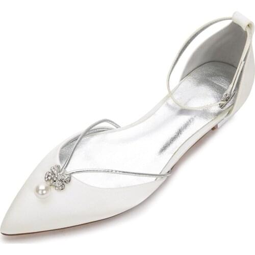 Creativesugar elegant pearl flower shape crystal charm lady satin lace dress flat shoes sweet pointed toe flats bridal wedding