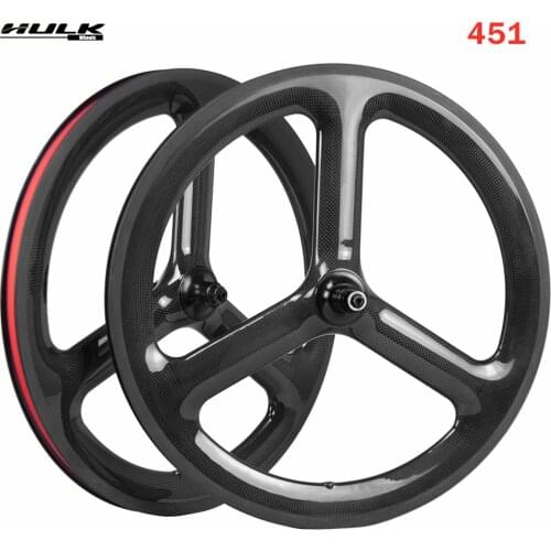 HULKWHEELS Carbon fiber Folding Bike Wheels 451mm 3 spoke bicycle BMX carbon rims fold bike wheel rim 20 inch bicycle wheelset