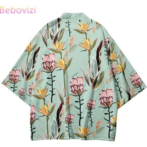 Floral Print Loose Japanese Streetwear Cardigan Women Men Harajuku Haori Plus Size 6XL Black Green Kimono Cosplay Top Yukata