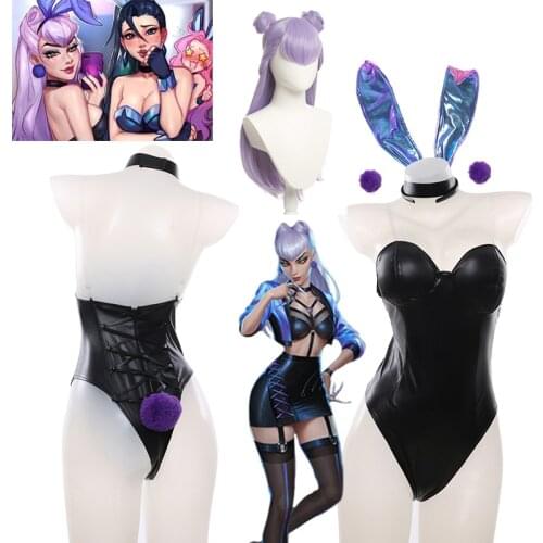 KDA Evelynn Cosplay Evelynn Bunny Girl Costumes Game Lovely Black Sexy Jumpsuit Women Halloween Costume Rabbit ears dress