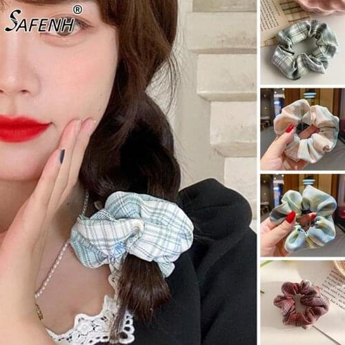 Korean Vintage Women Plaid Hair Ring Scrunchie Lattice Cloth Fabric Elastic Hair Bands Ponytail Holder Hair Tie Gum Accessories