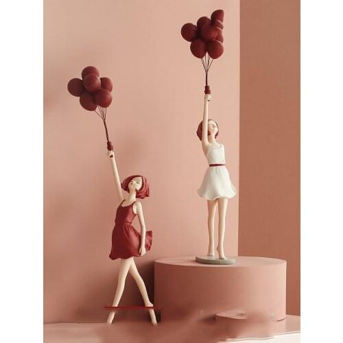 European Creative Balloon Girl Resin Ornaments Birthday Gift Home Livingroom Table Figurines Decoration Store Desk Statue Crafts