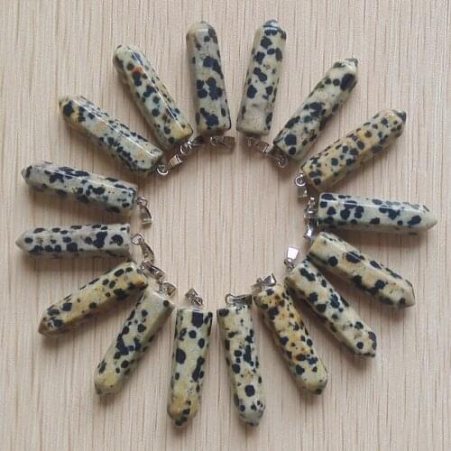 2018 Fahsion Hot Sell Natural Spot stone Hexagonal pillar point charms pendants for jewelry marking Wholesale 24pcs Free