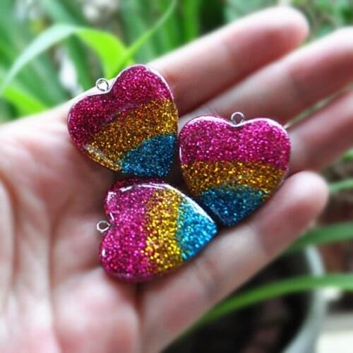 Jewelry Materials For DIY Phone Decoration 10pcs Resin Cabochons Charms Necklace Gilitter Heart Pendant